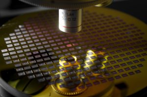 structured wafer under the microscope