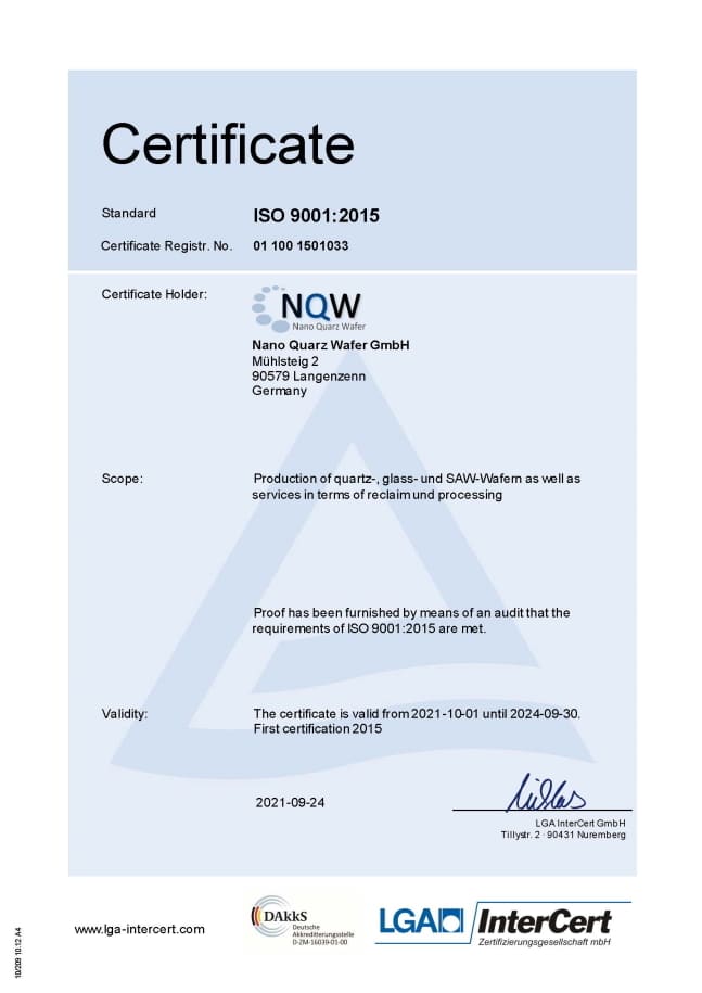 certificate DIN EN ISO 9001:2015