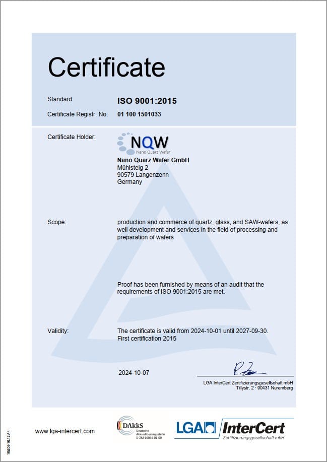 certificate DIN EN ISO 9001:2015